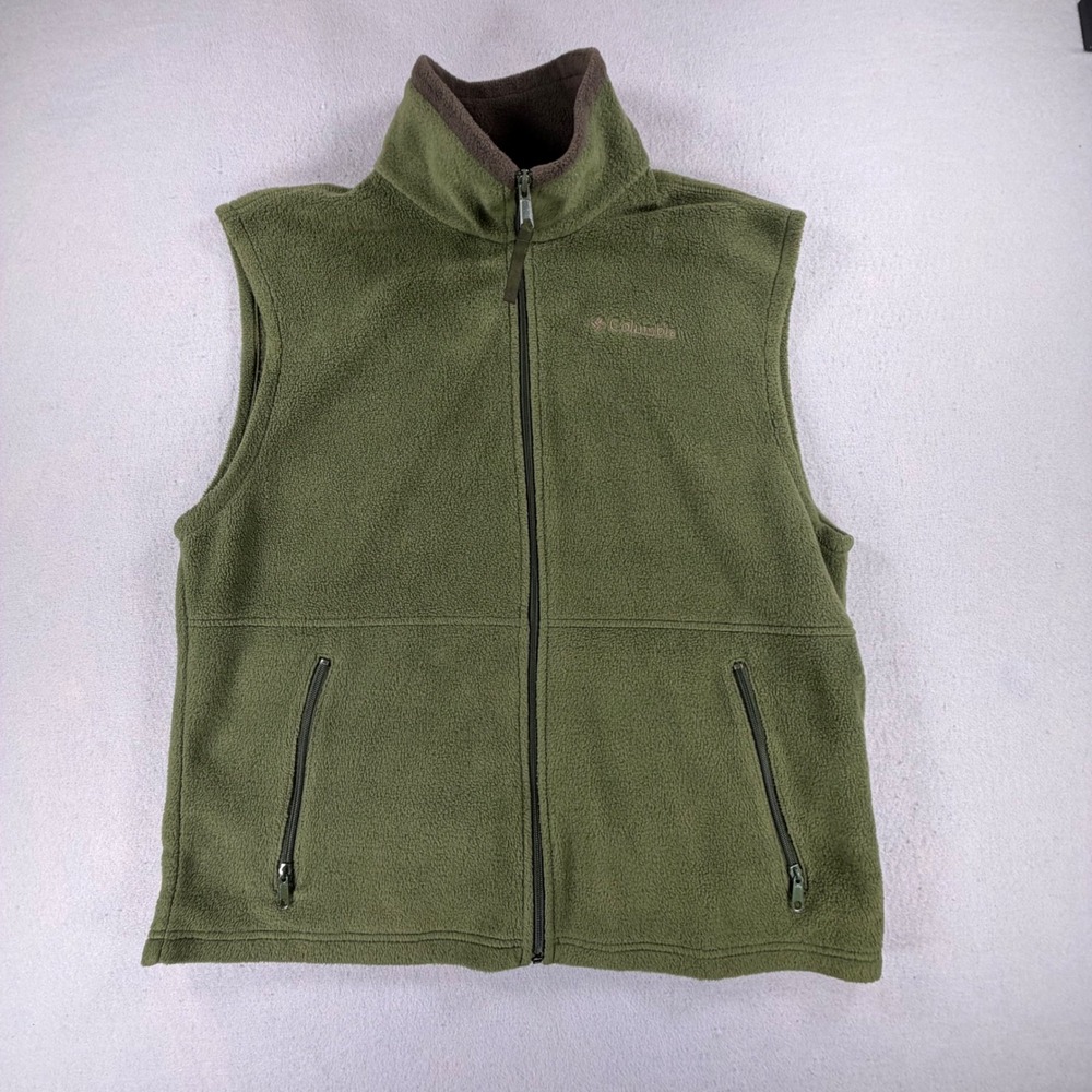 Columbia Men's Large Olive Green Fleece Vest Full Zip Outdoor Hiking Gorpcore